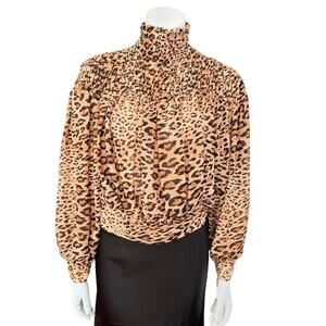 Frame Blouse Women's Small Cheetah Smocked Long Sleeve